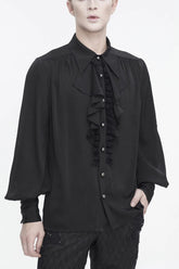 Black Puff Sleeved Ruffled Lace Splice Men's Gothic Shirt